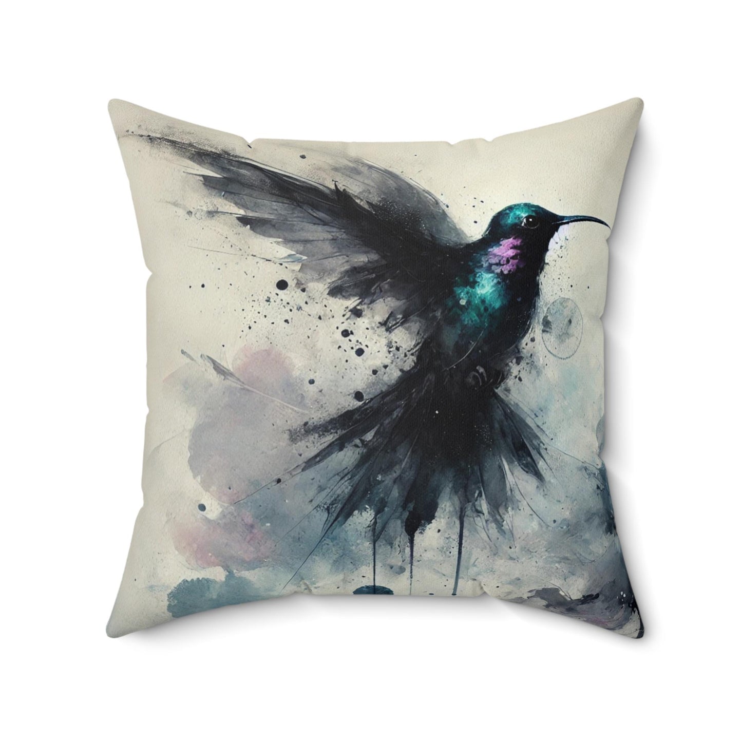 Pillow Modern Abstract Watercolor NightBird 4 Hummingbird Art Design, Posh Housewarming Gift, Soft Throw Pillow, Ethereal Upscale Home Decor