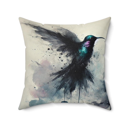 Pillow Modern Abstract Watercolor NightBird 4 Hummingbird Art Design, Posh Housewarming Gift, Soft Throw Pillow, Ethereal Upscale Home Decor