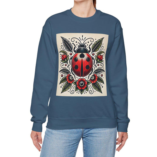 Lady Bug Sweatshirt, Vintage Tattoo Design, Unisex Crewneck Jumper, Bee Pullover, Gift for Nature Lover, Retro Style, Gardening