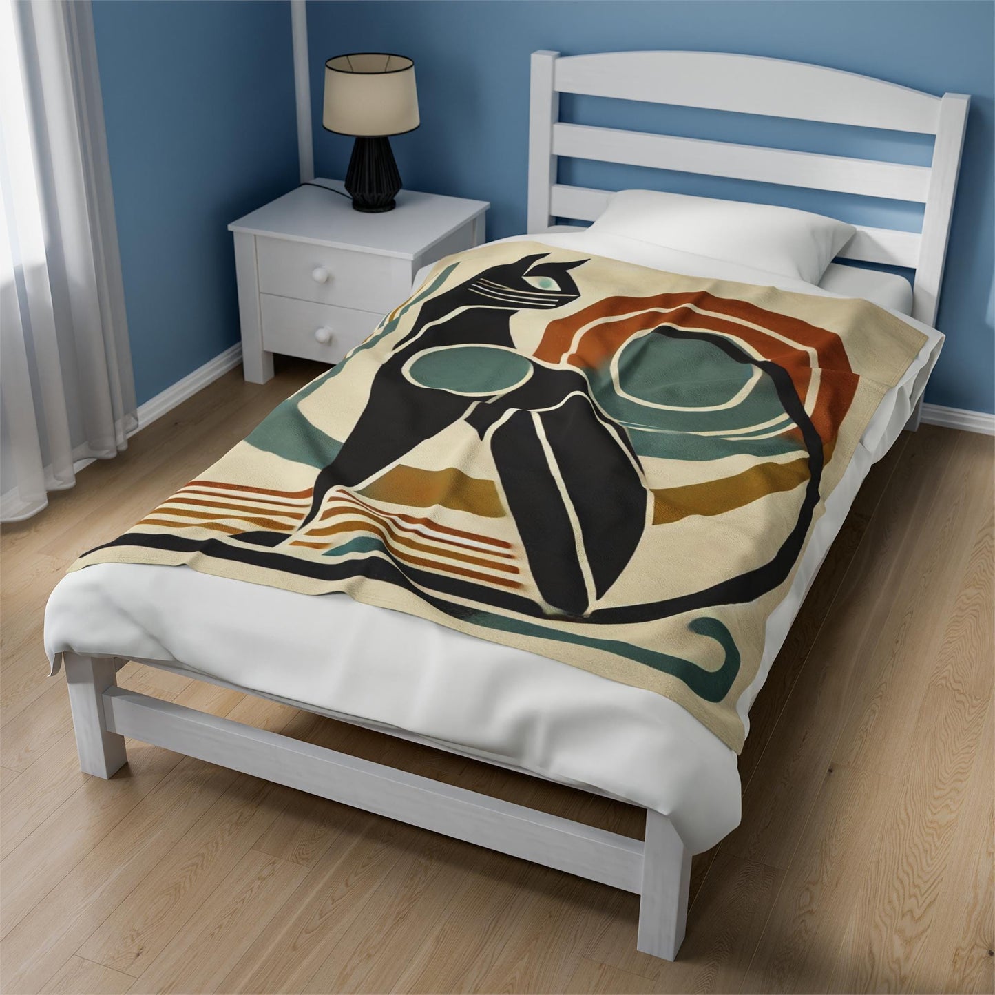 Velveteen Plush Blanket - Cat Design, Mid-Century Modern Vibe, Housewarming Gift, Fleece Throw, Warm Bedding, Cozy Home Decor, Cat Lover