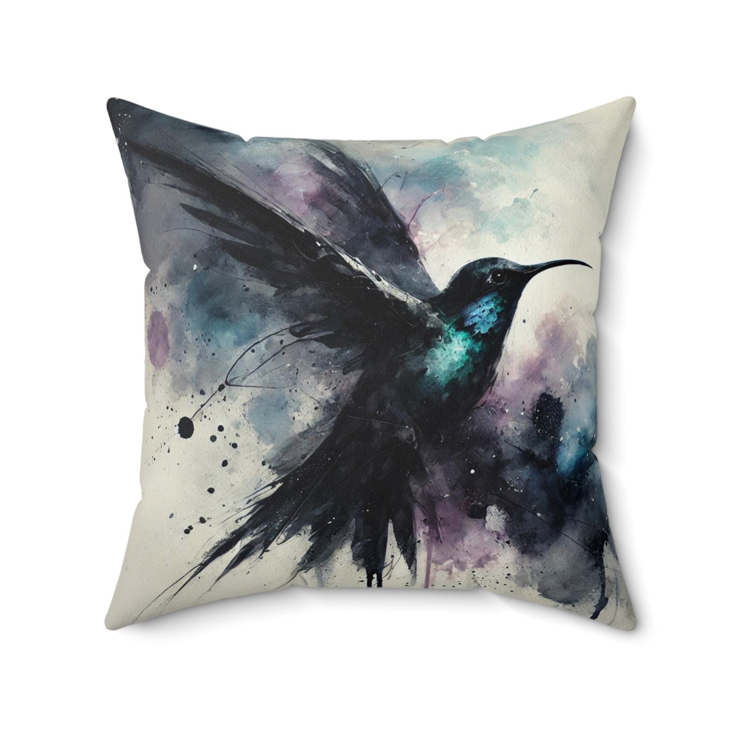 Pillow Modern Abstract Watercolor NightBird 3 Hummingbird Art Design, Posh Housewarming Gift, Soft Throw Pillow, Ethereal Upscale Home Decor