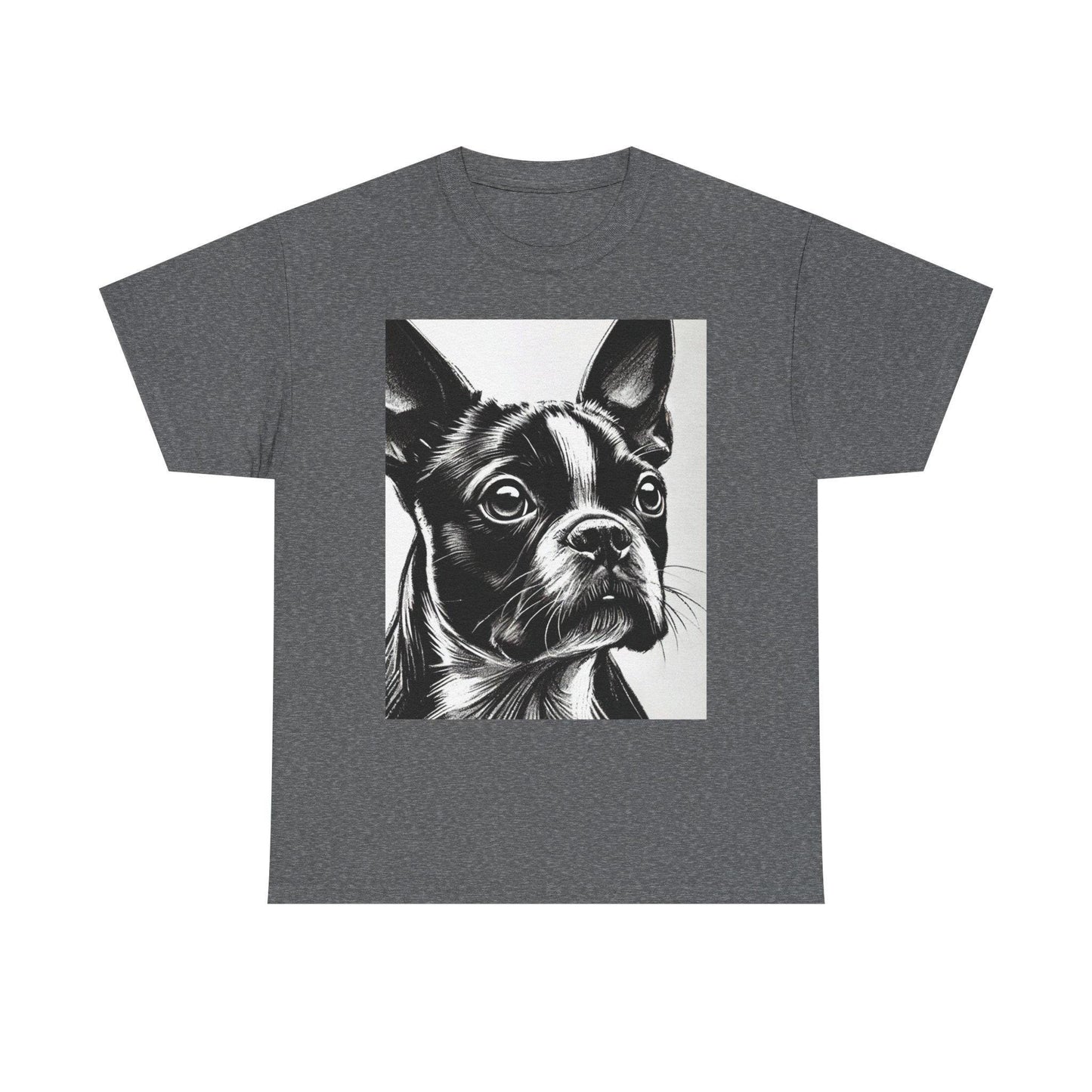 Dog Tee, Boston Terrier Charcoal Sketch Design, Unisex LGBT Boston Dog Lover Gift, Gay Graphic Top, Unisex Heavy Cotton T-shirt, 7 Colors