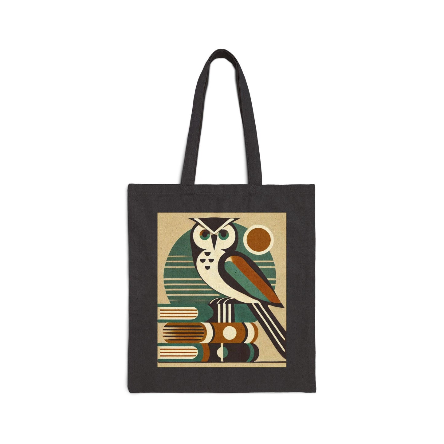 Mid-Century Modern Owl Cotton Canvas Tote Bag - Owl Lover Gift, Retro Shoulder Bag, Owl Shopping Bag, Vintage Tote, Book Lover