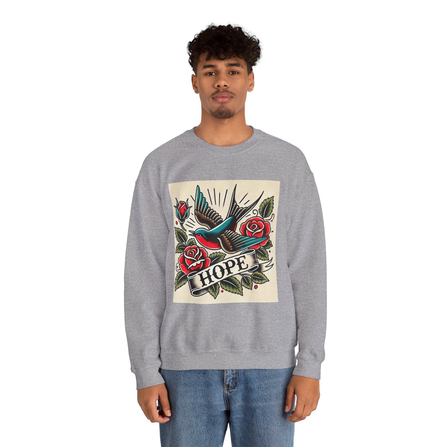 Vintage Tattoo Sweatshirt, HOPE Tattoo Design, Unisex Crewneck Jumper, Vintage Pullover, Gift for Tattoo Lover, Retro Style