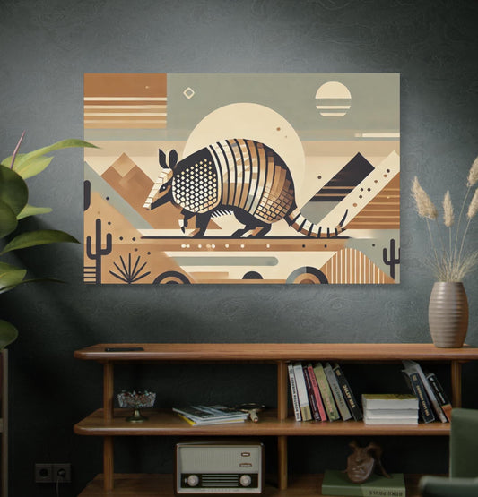 Canvas Print, Original Modern Cubist Armadillo, Matte Stretched Art, 7 Sizes, Landscape Painting, Southwestern Home & Office Wall Decor