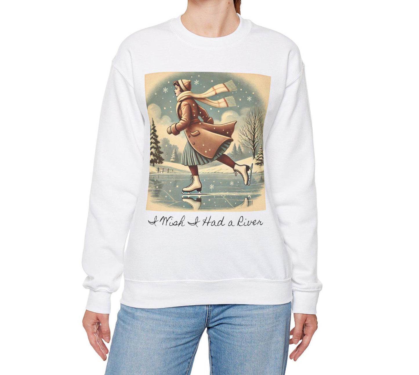 Christmas Unisex Heavy Blend™ Sweatshirt, I Wish I Had A River, Ice Skating, Cute Gift for Partner