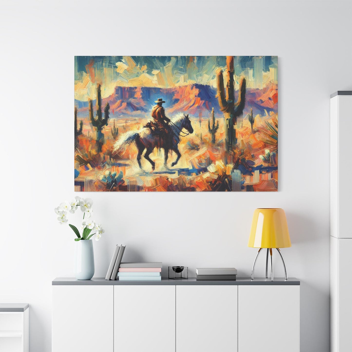 Original Impressionist Southwestern Canvas Print, Matte Stretched Horse Art, 7 Sizes, Wall Decor, Landscape Painting, Home Office Decor