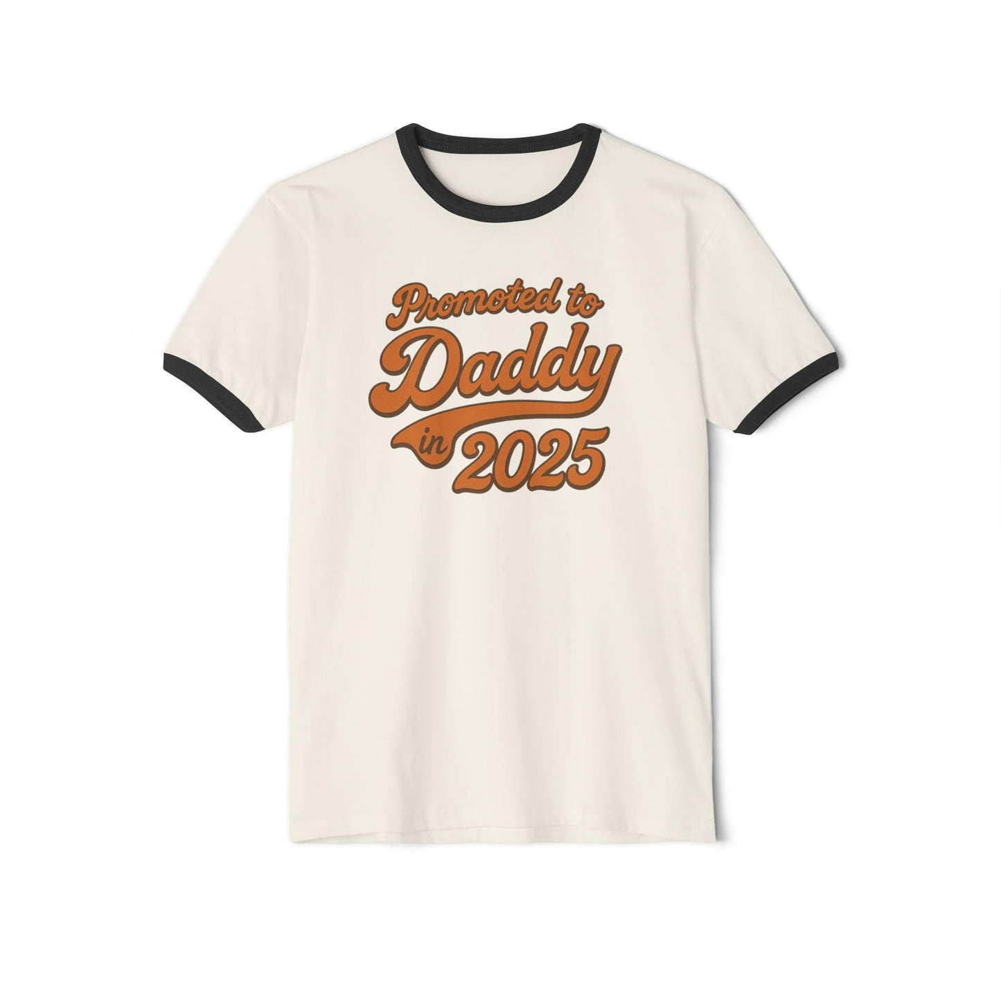 Customizable 'Promoted to Daddy 2025' Ringer T-Shirt, Father's Day Gift, New Dad Announcement Tee, Gender Reveal Shirt, Unisex Cotton Top
