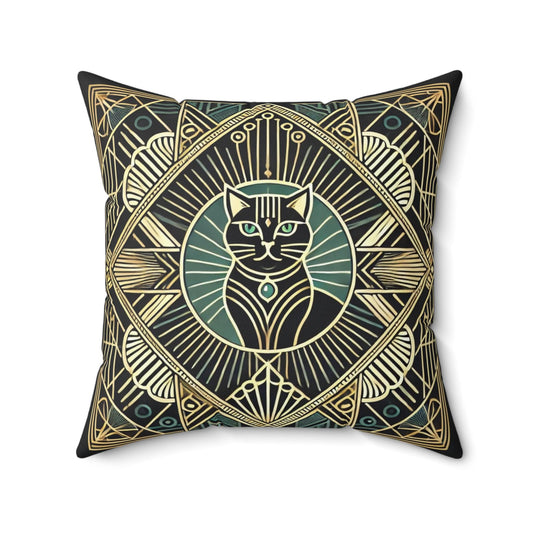 Art Deco Square Pillow, Vintage Cat Design, Retro Charm, LGBT Housewarming Gift, Gay Cat Parent, Queer Art Lover Throw Pillow, Retro Deco