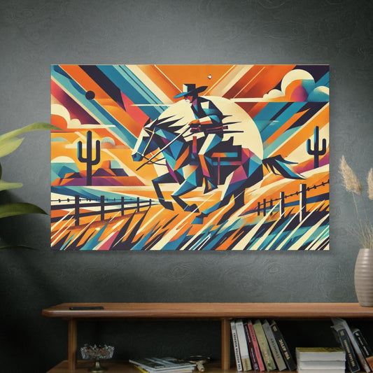 Original Modern Cubist Southwestern Canvas Print, Matte Stretched Horse Art, 7 Sizes, Wall Decor, Landscape Painting, Home Office Decor