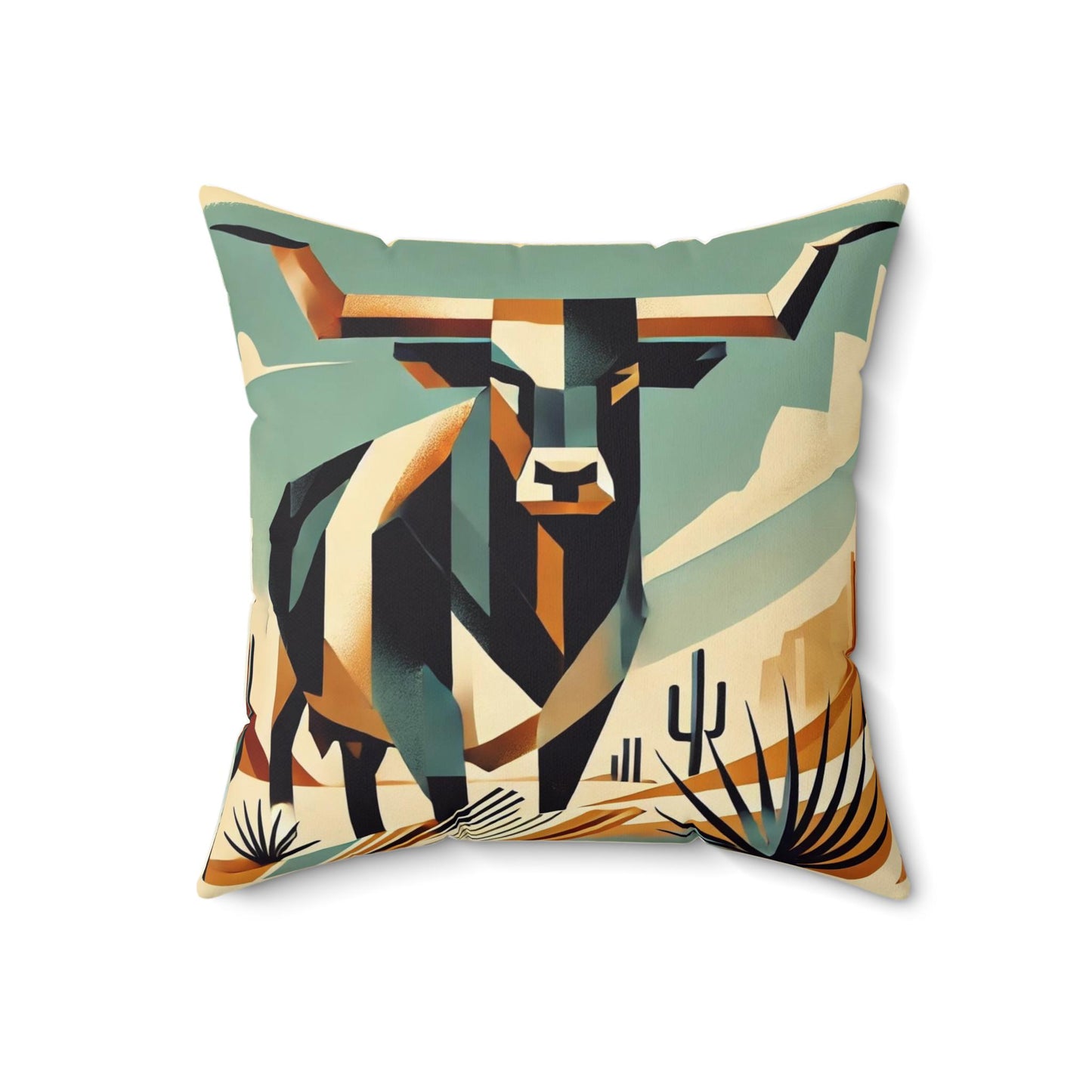 Square Pillow Modern Southwestern Texas Longhorn Design, Housewarming Gift, Retro Charm, Soft Throw Pillow, Home & Office Decor, Accent Gift