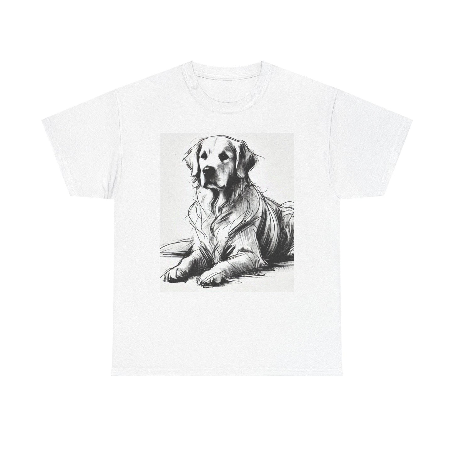 Dog Tee, Golden Retriever Charcoal Sketch Design, Unisex LGBT Dog Lover Gift, Gay Graphic Top, Unisex Heavy Cotton T-shirt, 7 Colors