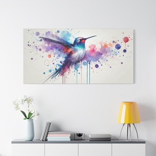 Matte Canvas Print, Original Abstract Watercolor Hummingbird  Portrait, Modern Stretched Wall Art, 7 Sizes, Stately Home & Office Decor