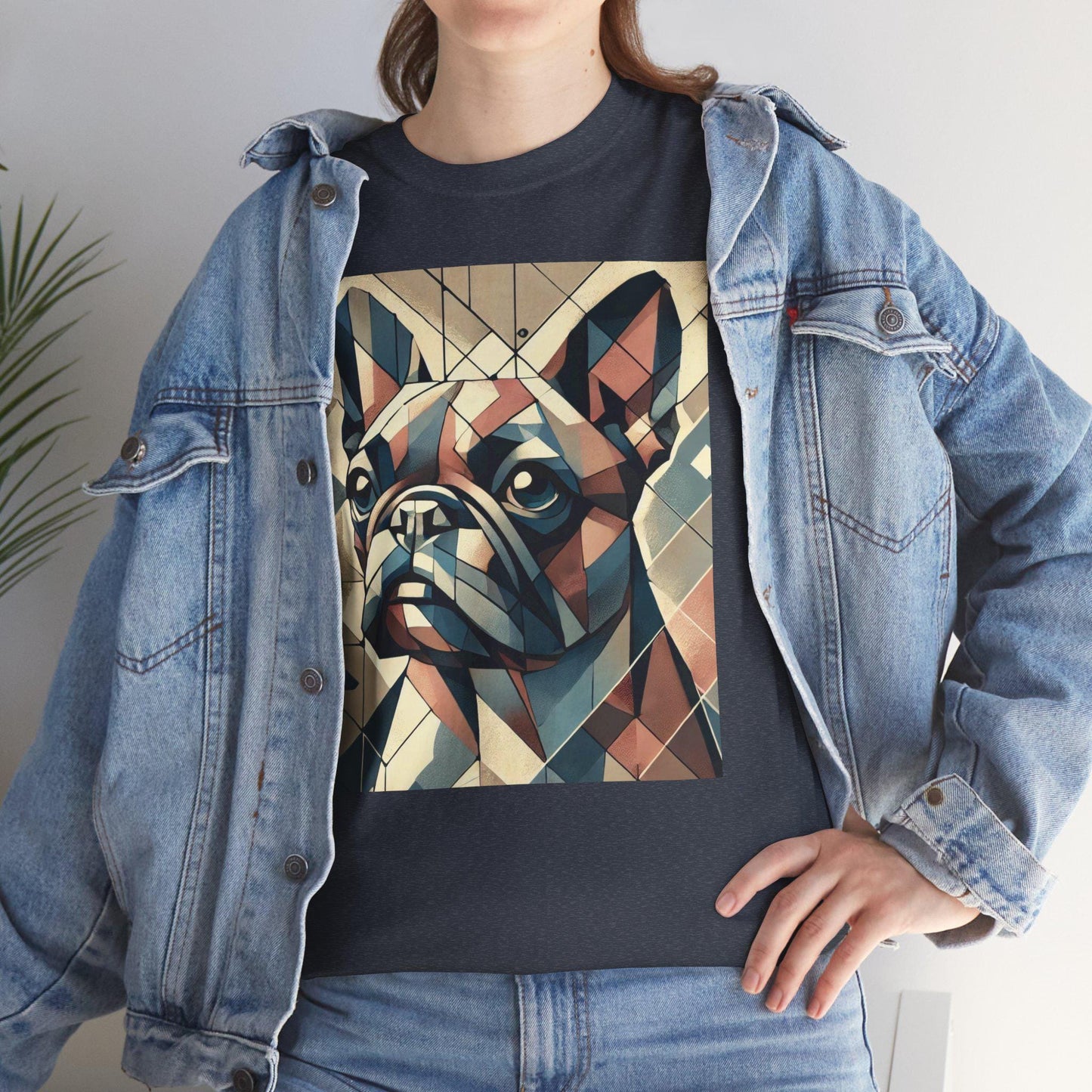 Dog Tee, French Bulldog Modern Cubist Design, Unisex LGBT Frenchie Dog Lover Gift, Gay Graphic Top, Unisex Heavy Cotton T-shirt, 7 Colors