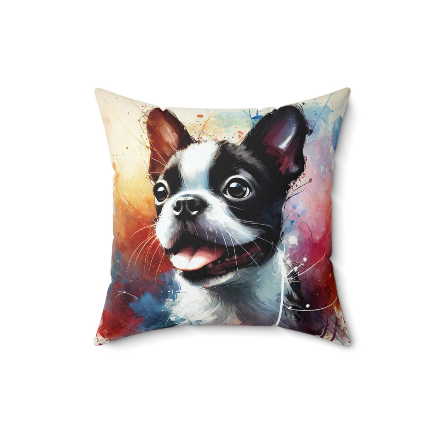 Pillow Boston Terrier Watercolor Design, Unique Housewarming Gift, Modern Art Charm, Soft Throw Pillow, Chic Home Decor, Dog Lover Gift