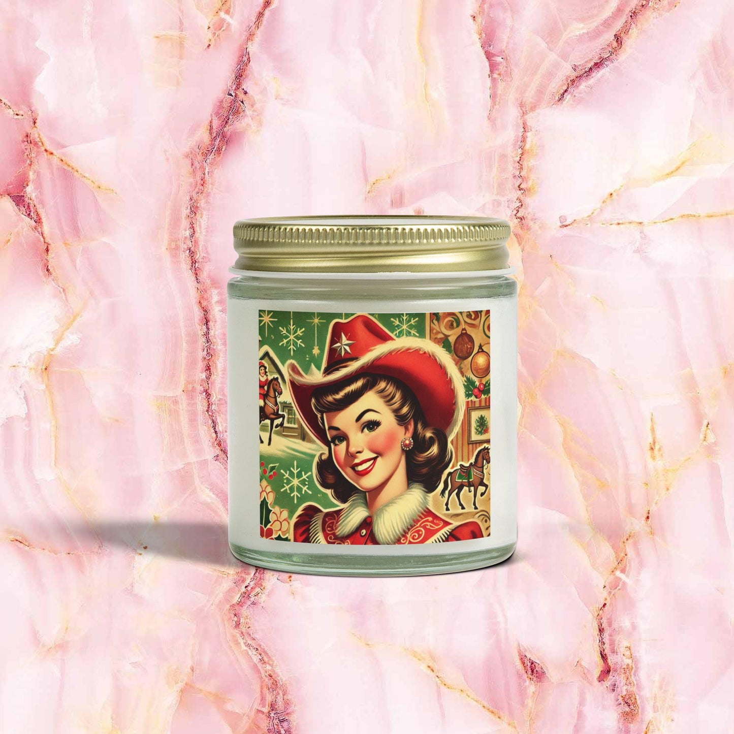 Cowgirl Christmas Gift Scented Candles, Coconut Apricot Wax (4oz), Holiday Gifts, Country Mrs. Claus