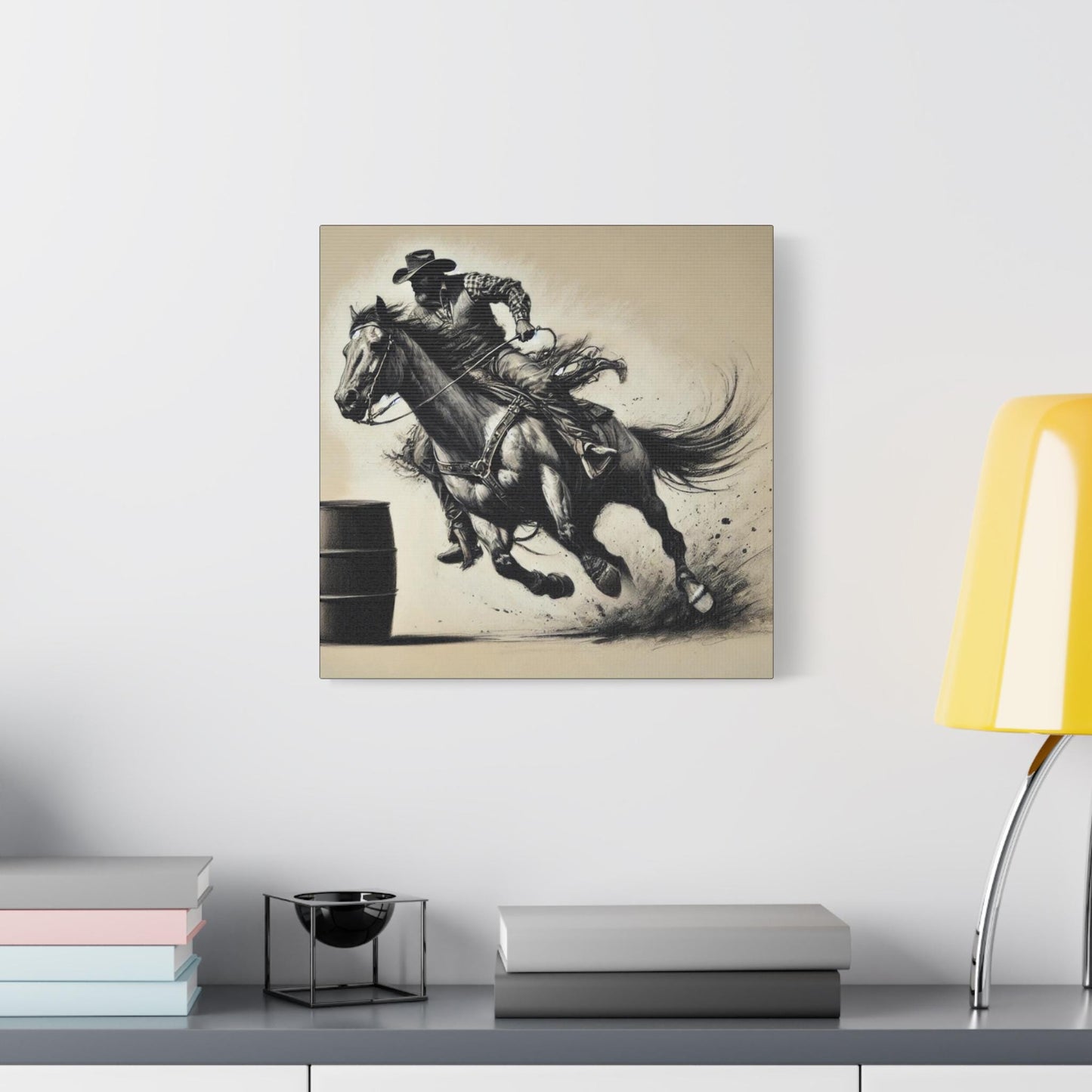Canvas Print, Cowboy Charcoal Sketch Barrel Racer Design, Rustic Home Decor, Animal Lover Gift, Nature Print, Matte Stretched Wall Art