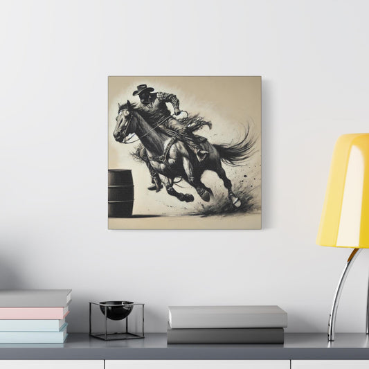 Canvas Print, Cowboy Charcoal Sketch Barrel Racer Design, Rustic Home Decor, Animal Lover Gift, Nature Print, Matte Stretched Wall Art