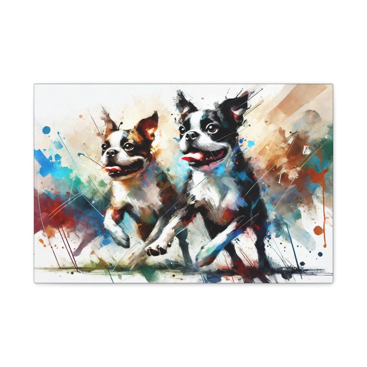Canvas Print Boston Terrier Modern Watercolor Portrait, LGBT Housewarming Gift, Gay Boston Lover, Matte Stretched Wall Art, 7 Sizes