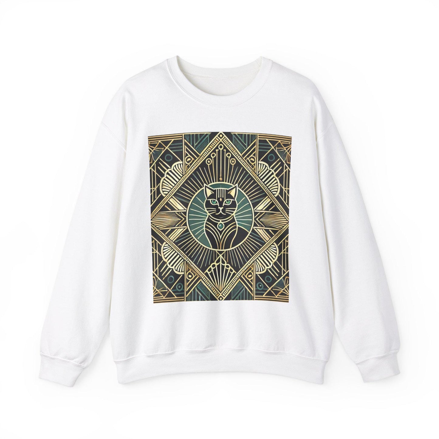 Cat Sweatshirt, Art Deco Design, Unisex Crewneck Jumper, Vintage Pullover, Gift for Cat Lover, Retro Style