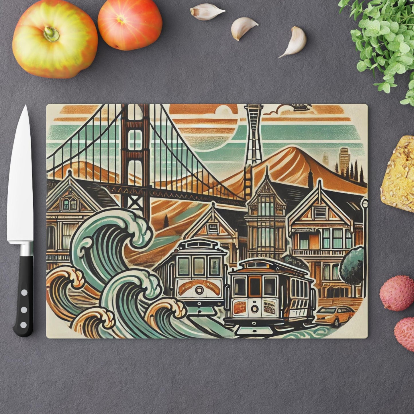 Cutting Board, San Francisco Golden Gate Bridge Design, Kitchen Home Decor, Unique Housewarming Gift, Foodie Chef Gift, California Souvenir
