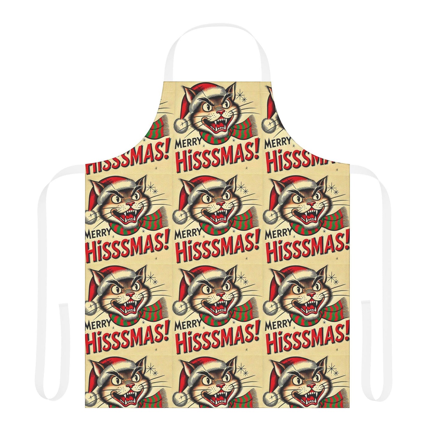 Funny Christmas Gift Apron for Cat Lovers, 5-Color Straps to Choose From, Grilling, Kiss the Cook, Cat Mom, Cat Dad