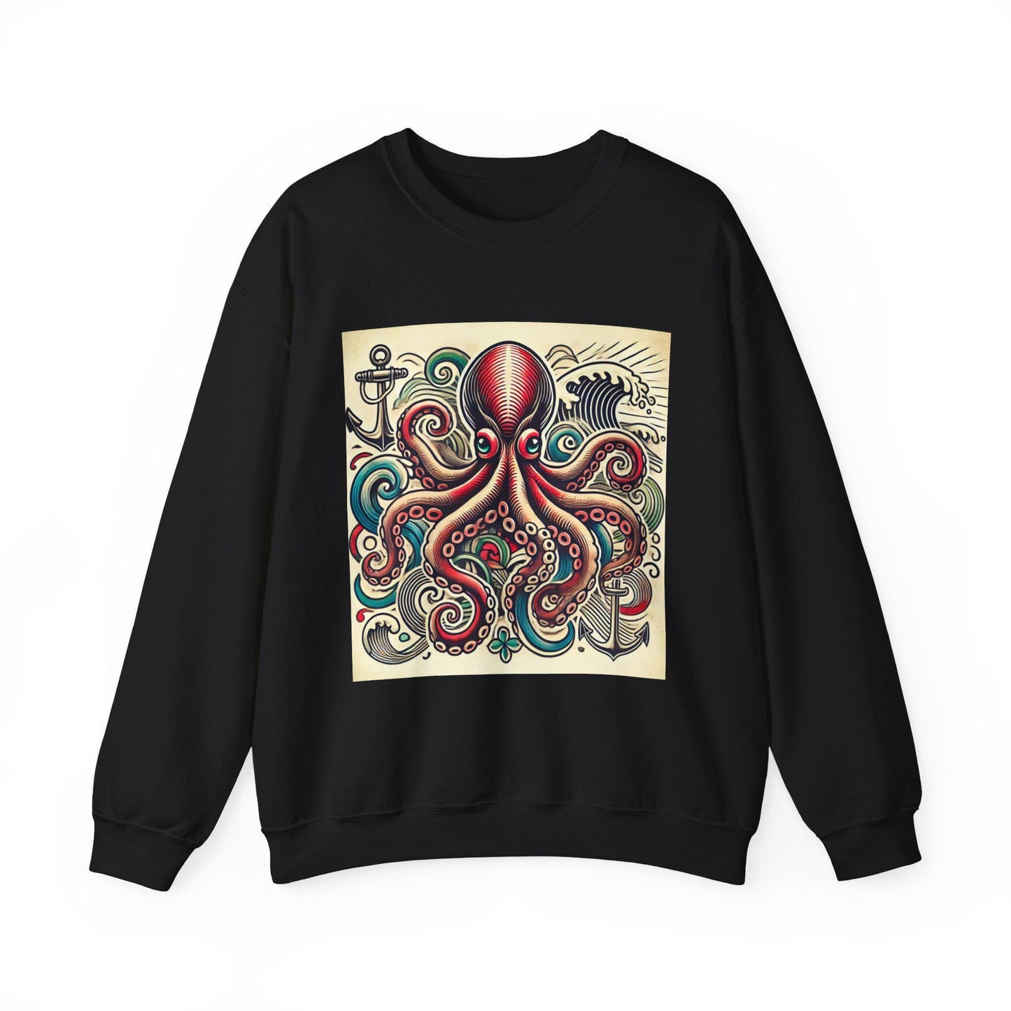 Octopus Sweatshirt, Nautical Sailor Tattoo Design, Unisex Crewneck Jumper, Vintage Sea Creature Pullover, Gift for Ocean Lover, Retro Style