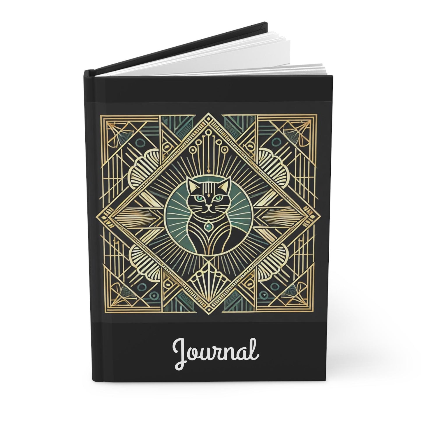 Cat Journal Hardcover - Vintage Art Deco Design - Book Lovers Gift, Retro Diary, Nature Journal, Literature Notebook