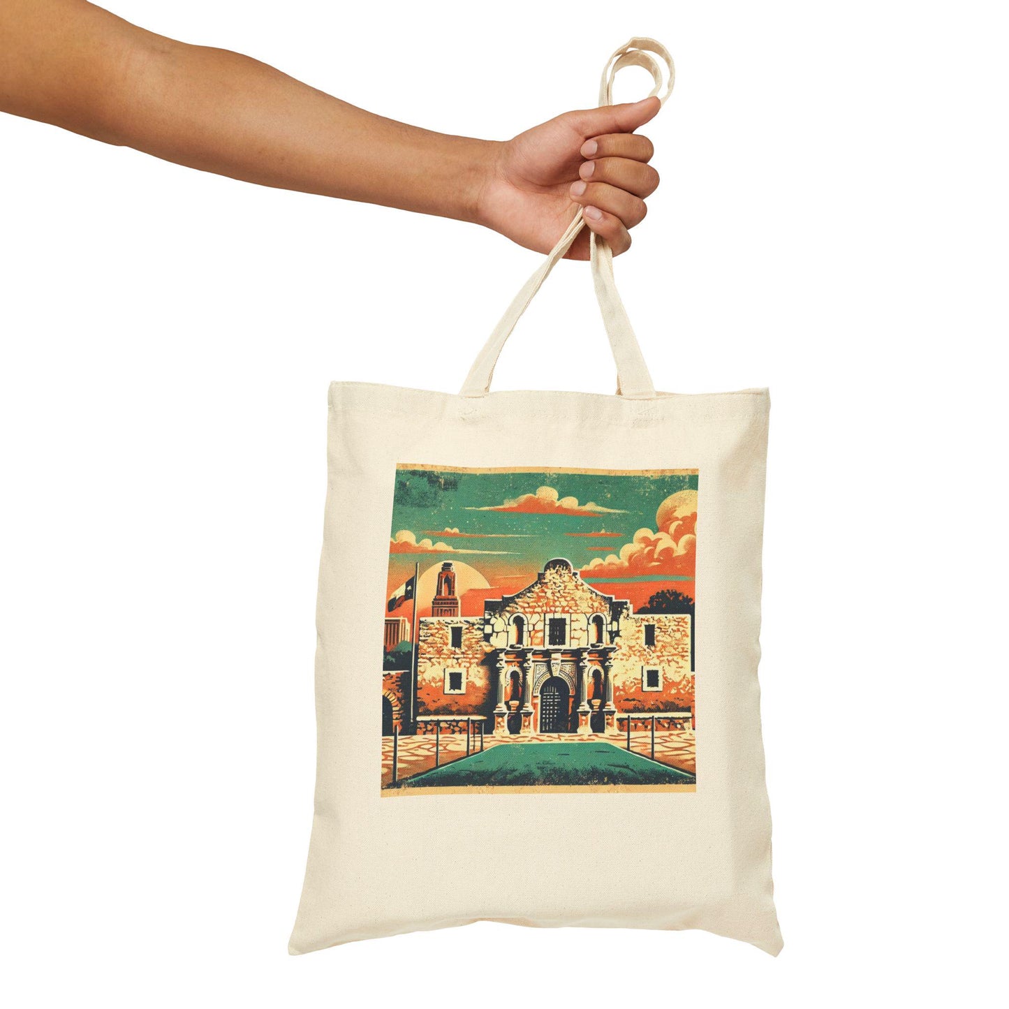 Texas Cotton Canvas Tote Bag, The Alamo Design, Texas Tote, Reusable Grocery Bag, Shopping Bag