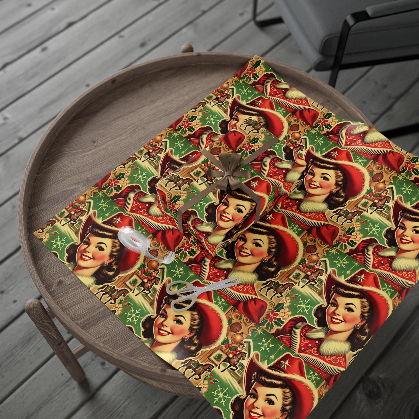 Cowgirl Mrs. Claus Wrapping Paper, Fun Gift Wrap for Christmas Presents, Country Holidays