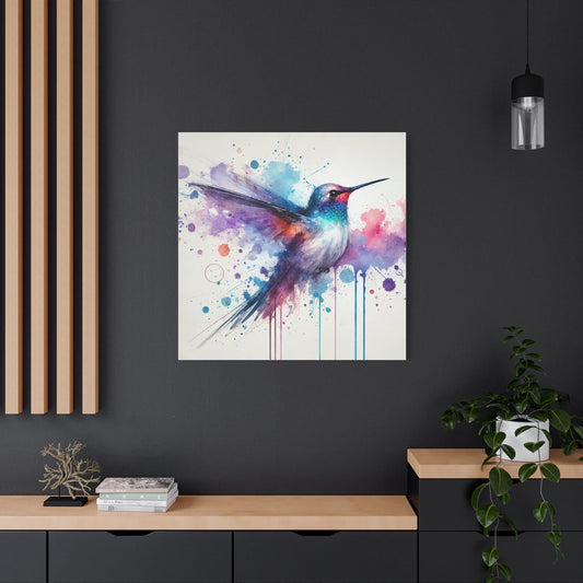 Modern Canvas Print, Abstract Watercolor Hummingbird Portrait, Stylish Housewarming Gift, Matte Canvas Wall Art, Stately Home & Office Decor