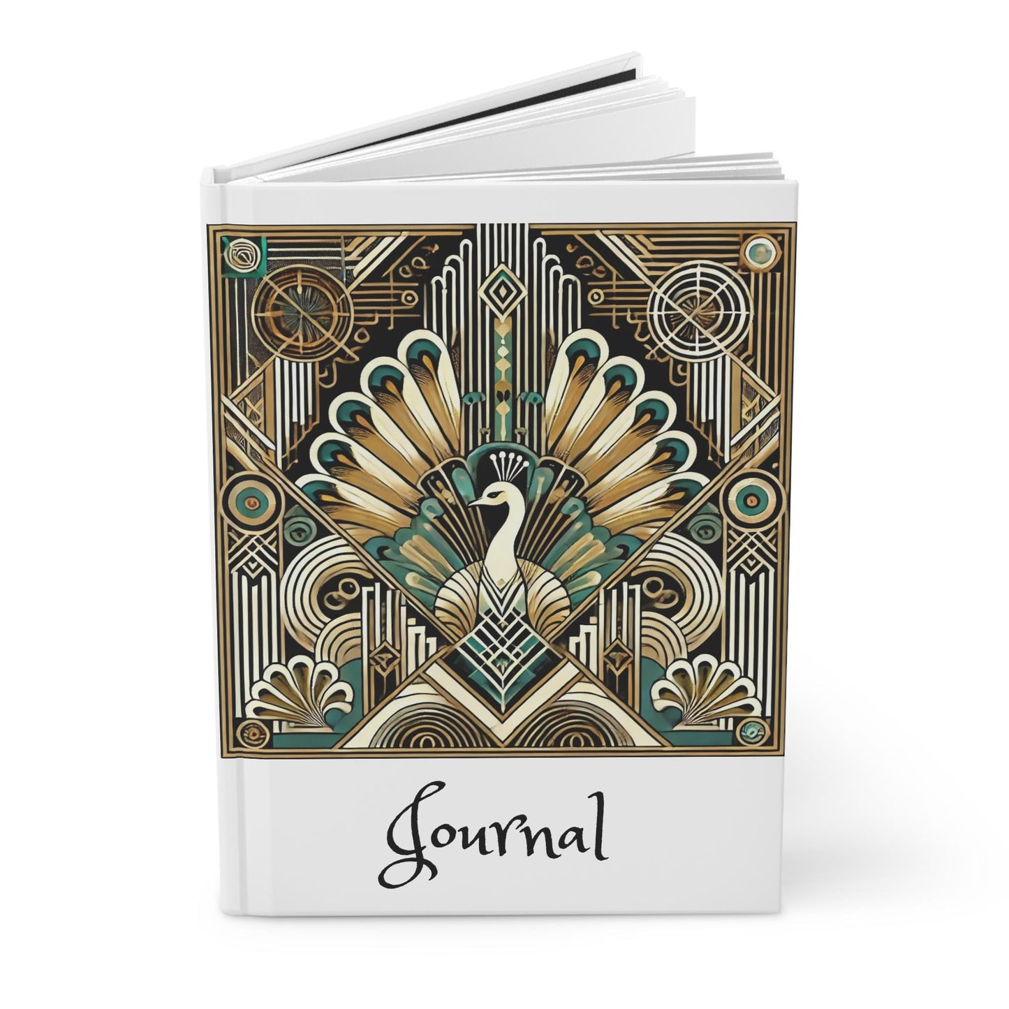 Peacock Journal Hardcover - Vintage Art Deco Design - Book Lovers Gift, Retro Diary, Nature Journal, Literature Notebook