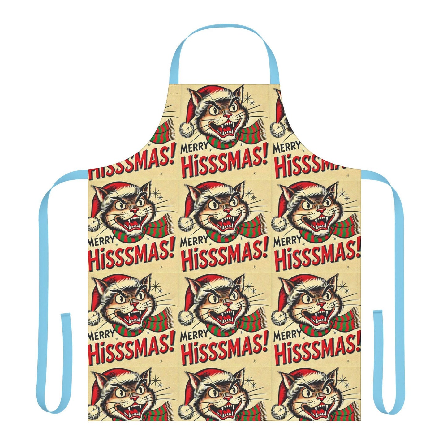Funny Christmas Gift Apron for Cat Lovers, 5-Color Straps to Choose From, Grilling, Kiss the Cook, Cat Mom, Cat Dad