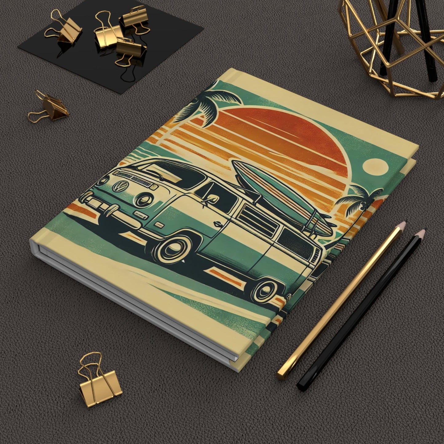 Journal Surfer Hardcover, Vintage California Charm Notebook, Books Lovers Gift, Retro Diary, Volkswagen Journal, Literature Enthusiast