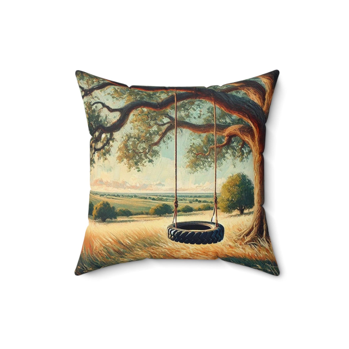 Square Pillow Modern Texas Hill Country Tire Swing Design, Housewarming Gift, Rustic Charm, Soft Throw Pillow, Home Decor, Art Lover Gift