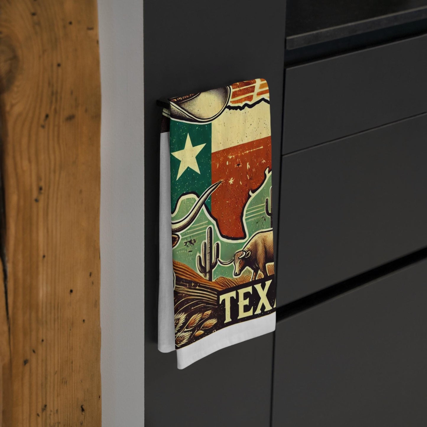 Texas Tea Towel - Longhorn, Lone Star State, Rustic Decor Dish Towel, Texas Kitchen Towel, Farmhouse Tea Towel, Texas Gift