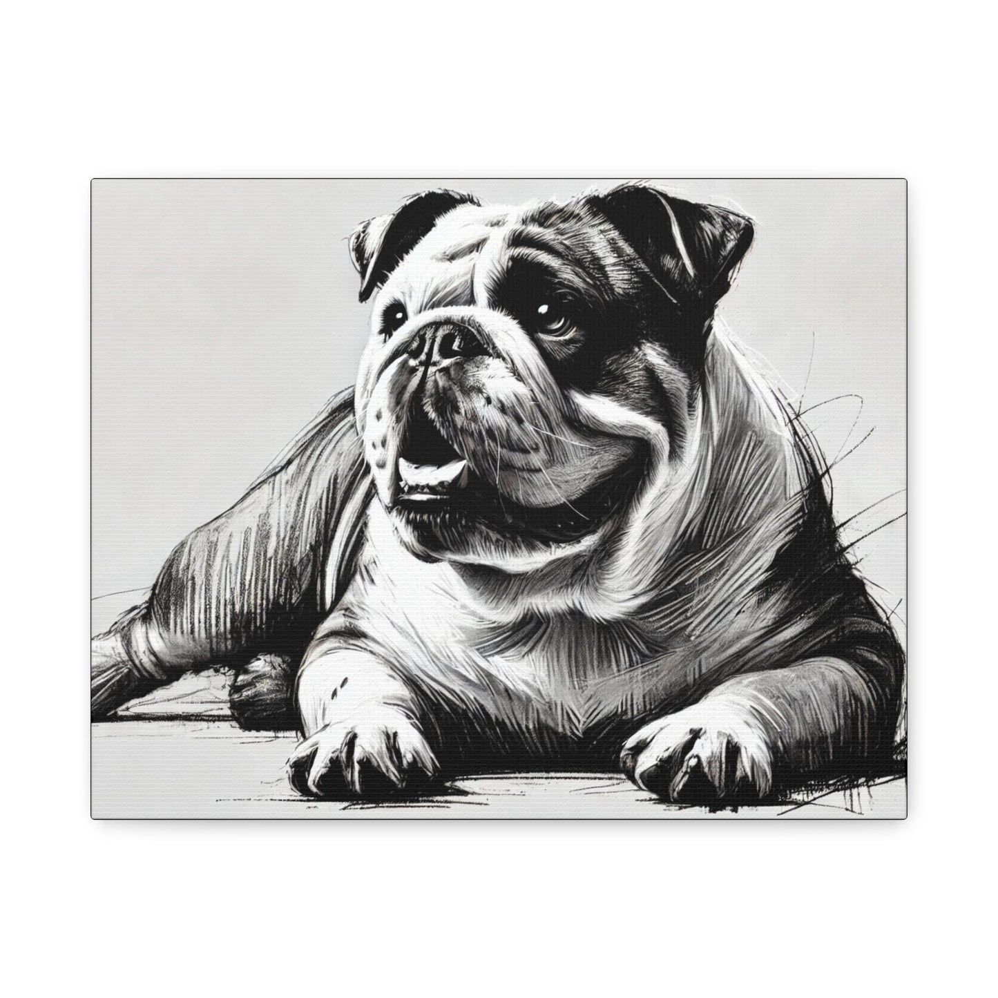 Bulldog Canvas, Original Charcoal Sketch Wall Art Home Decor, Matte Stretched Print, LGBT Housewarming Gift, Gay Bulldog Dog Lover