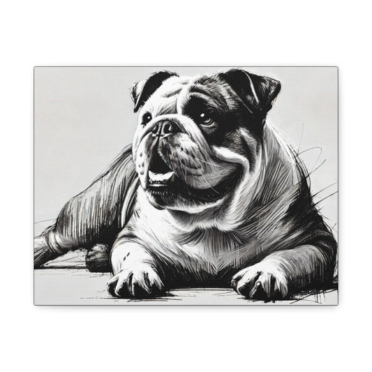 Bulldog Canvas, Original Charcoal Sketch Wall Art Home Decor, Matte Stretched Print, LGBT Housewarming Gift, Gay Bulldog Dog Lover