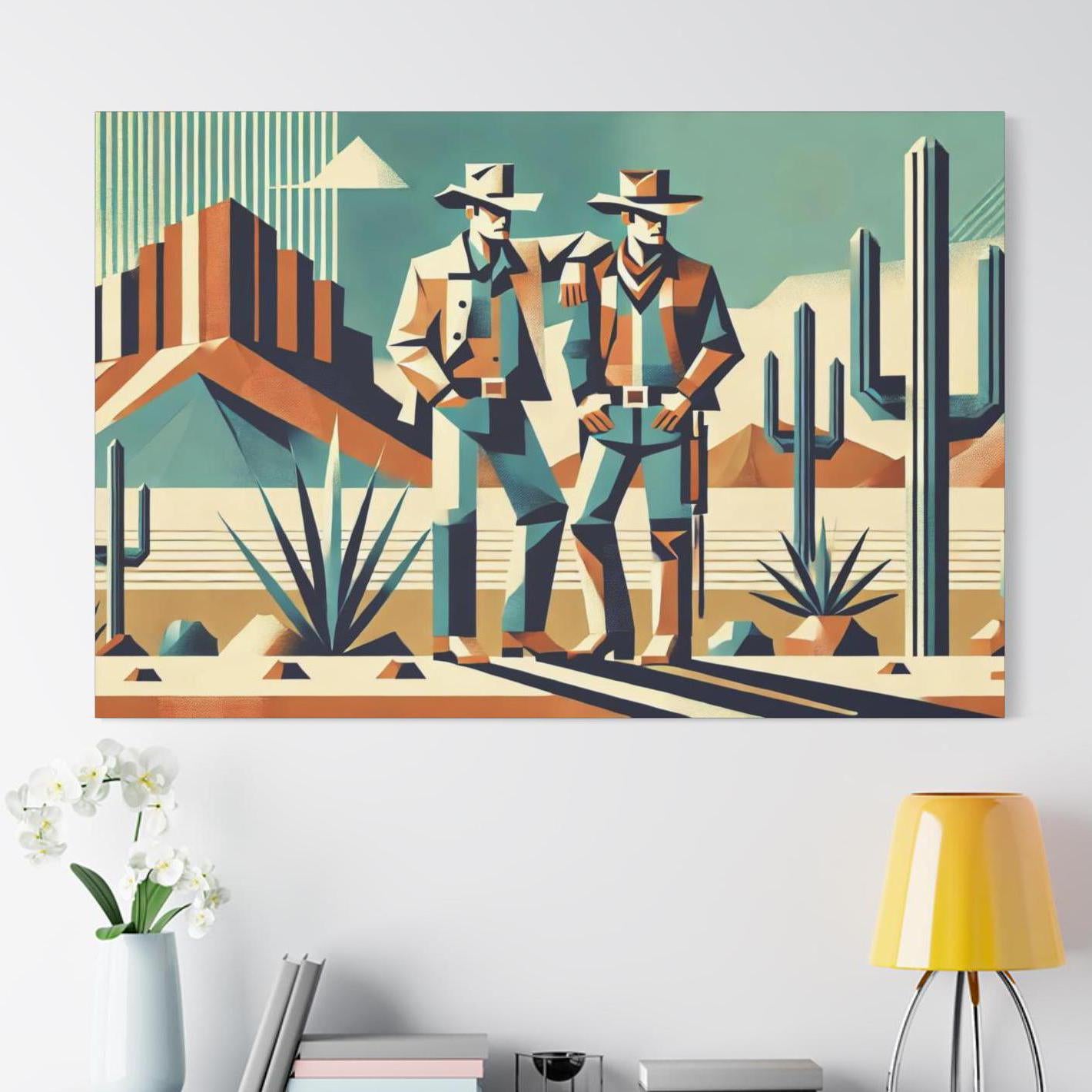 Original Modern Cubist Southwestern Canvas Print, Matte Stretched Art, 7 Sizes Available, Wall Decor, Landscape Painting, Home Office Decor