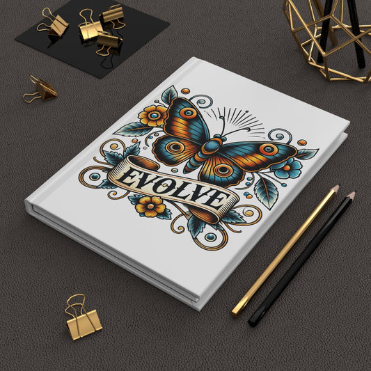 Butterly Journal Hardcover - EVOLVE Design - Vintage tattoo Charm Notebook, Book Lovers Gift, Retro Diary - Nature Journal - Literature