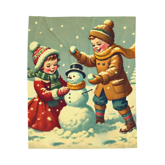 Plush Blanket, Vintage Snowman Design, Soft Fleece Throw, Housewarming Gift, Holiday Home Decor, Christmas Theme, Warm Bedding