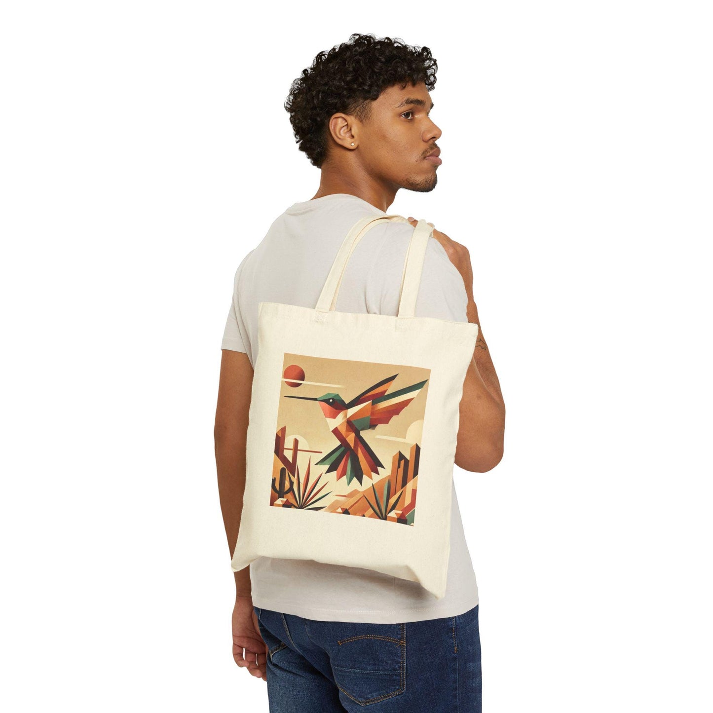 Canvas Tote Bag, Modern Southwestern Hummingbird Design, Eco-Friendly Bag, Book Lovers Gift, Reusable Shopping Bag, Birthday Gift