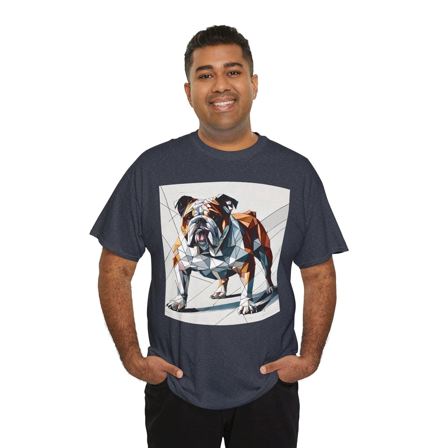 Dog Tee, Bulldog Modern Cubist Design, Unisex LGBT Bulldog Dog Lover Gift, Gay Graphic Top, Unisex Heavy Cotton T-shirt, 7 Colors