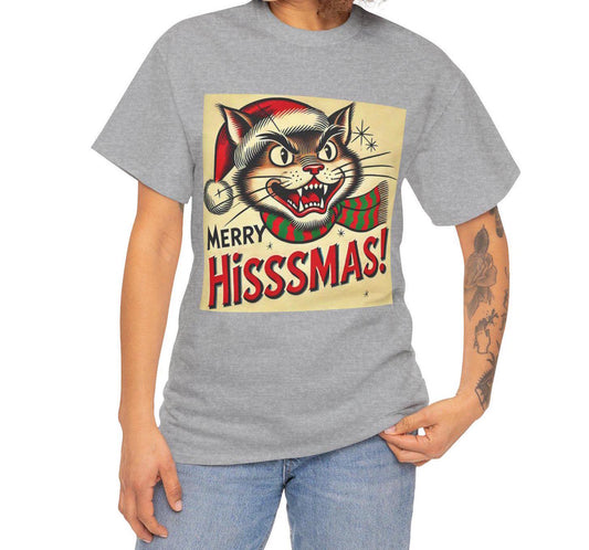 Funny Merry Hisssmas Unisex Tee, Christmas Gift, Cat Lover Shirt, Holiday Graphic Top, Festive Cotton T-Shirt