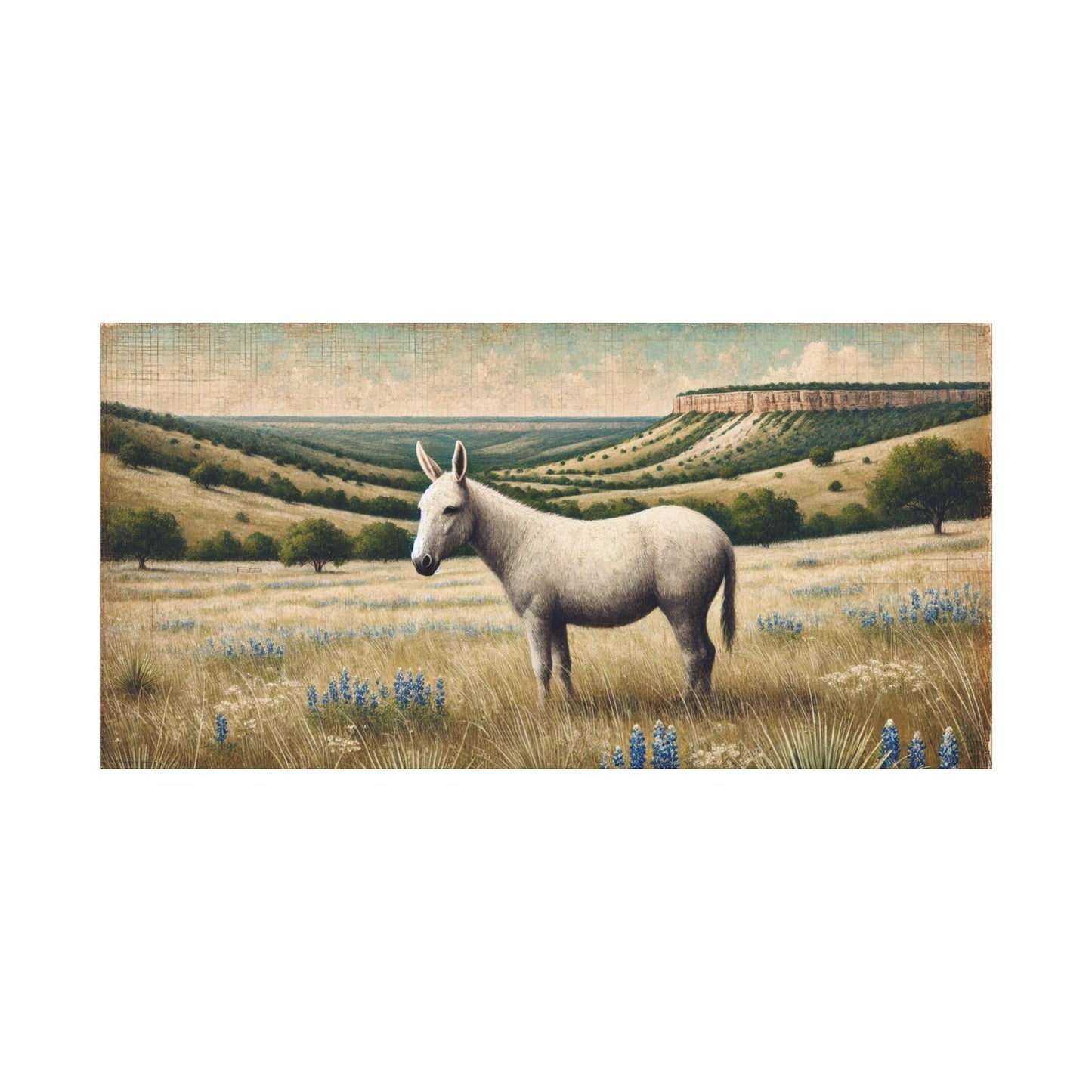 Original Primitive Folk Art Mule Canvas Print, Matte Stretched Art, 7 Sizes Available, Wall Decor, Landscape Painting, Home Office Decor