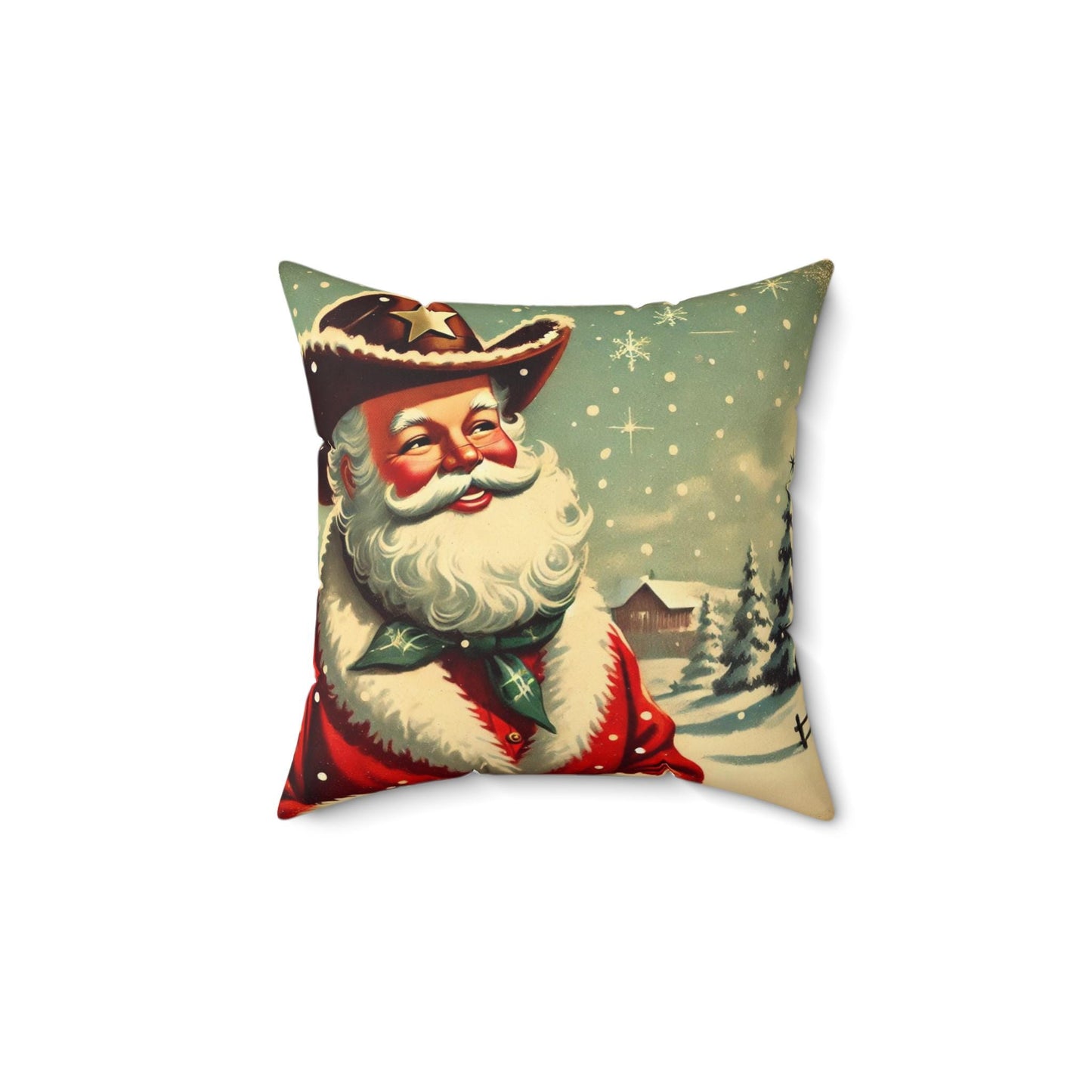 Christmas Throw Pillow Cowboy Santa (14"x14" Square), Holiday Home Decor, Christmas Gifts, Country Christmas