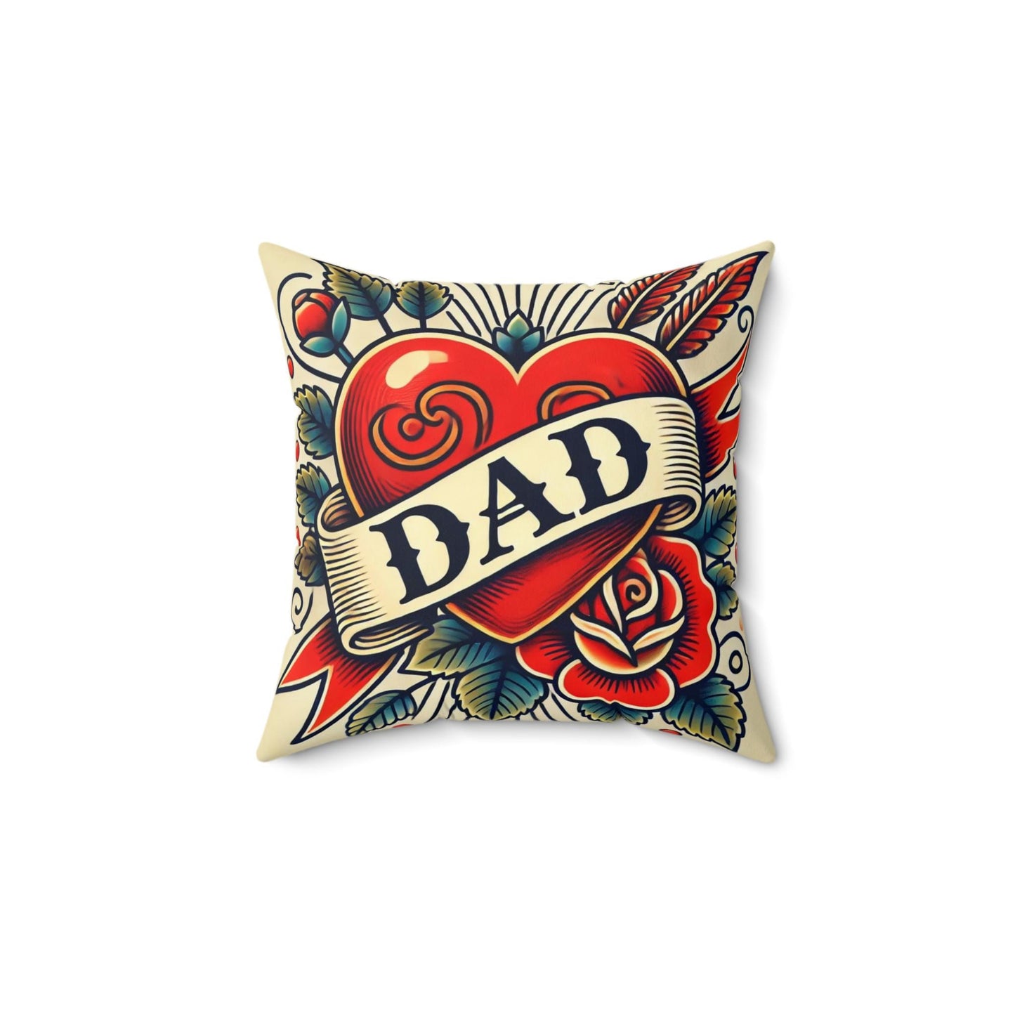 Square Pillow, Vintage Tattoo DAD Design, Retro Charm, Housewarming Gift, Spun Polyester Cushion Cover, Tattoo Lover, Soft Throw Pillow