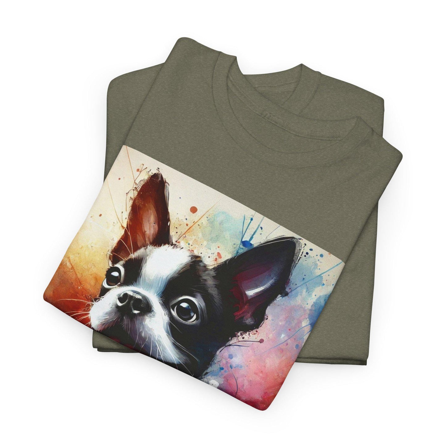 Dog Tee, Boston Terrier Puppy Watercolor Design, Unisex LGBT Boston Dog Lover Gift, Gay Graphic Top, Unisex Heavy Cotton T-shirt, 7 Colors
