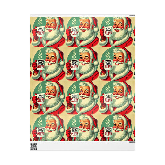 Santa Wrapping Paper, Don't Stop Believin', Funny Gift Wrap for Christmas Presents, Rock and Roll