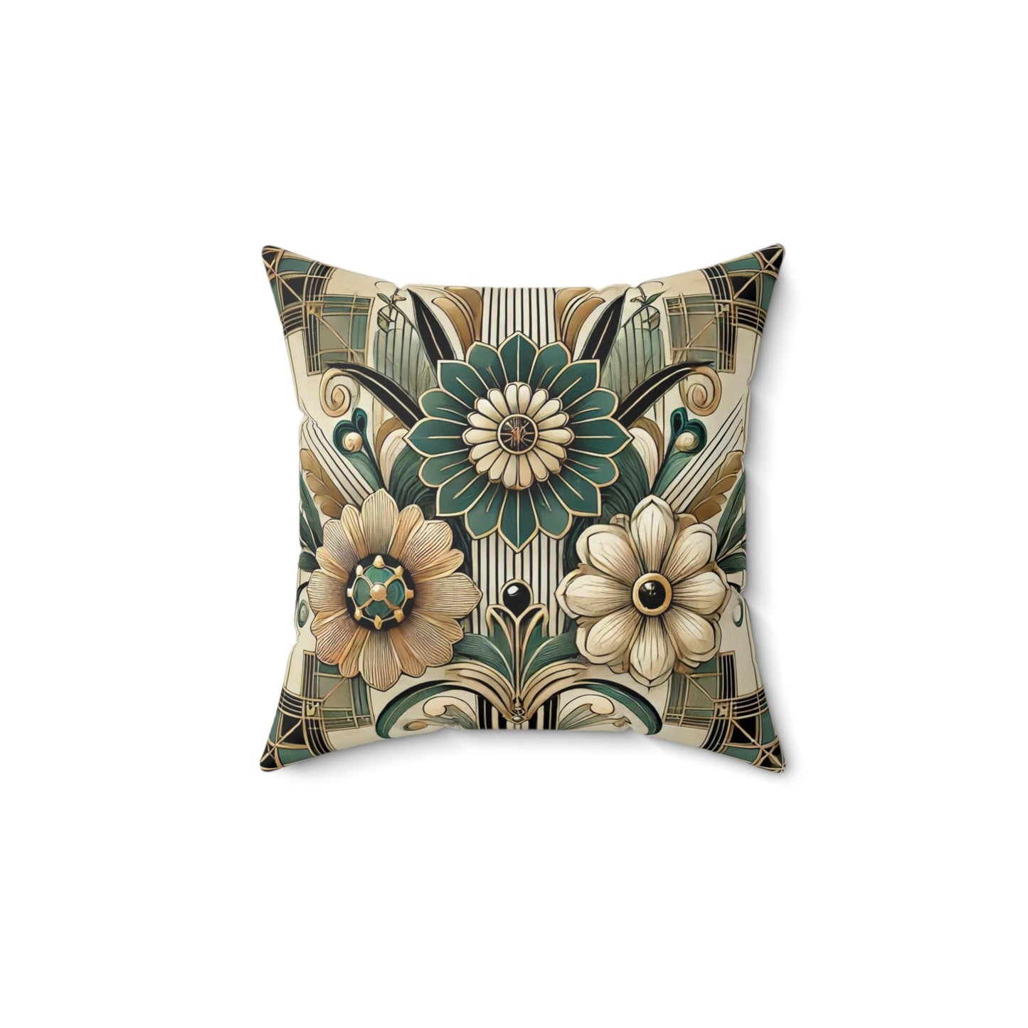 Art Deco Square Pillow, Vintage Floral Design, Retro Charm, Housewarming Gift, Spun Polyester Cover, Gift for Art Lover, Throw Pillow